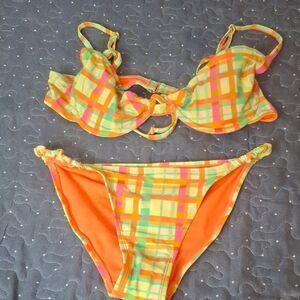 No Boundaries Colorful Plaid Bikini Set size medium